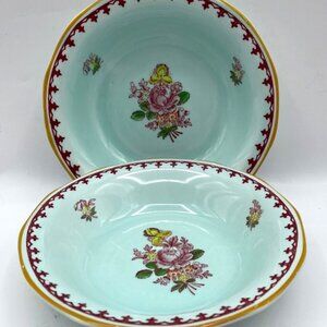Vintage Adams England Calyx Ware 6" Bowls "Chelsea Sprays" Set of 2 Fleur de Lis